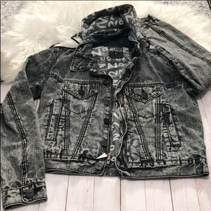 JOYRICH hooded acid wash denim jean gray jacket S